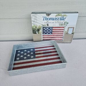 Thomasville American Summer Rectangle Serving Tray American Flag Metal 16"